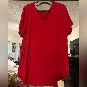 Women's Red V-Neck Top
